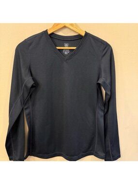 REI Women's Polartec Top Hike Camp Black V Neck Long Sleeve Shirt Size Medium